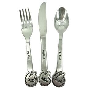 Demand Inc. BIG BIRD Stainless Korea Muppets Childs Spoon, Fork, Knife Vintage